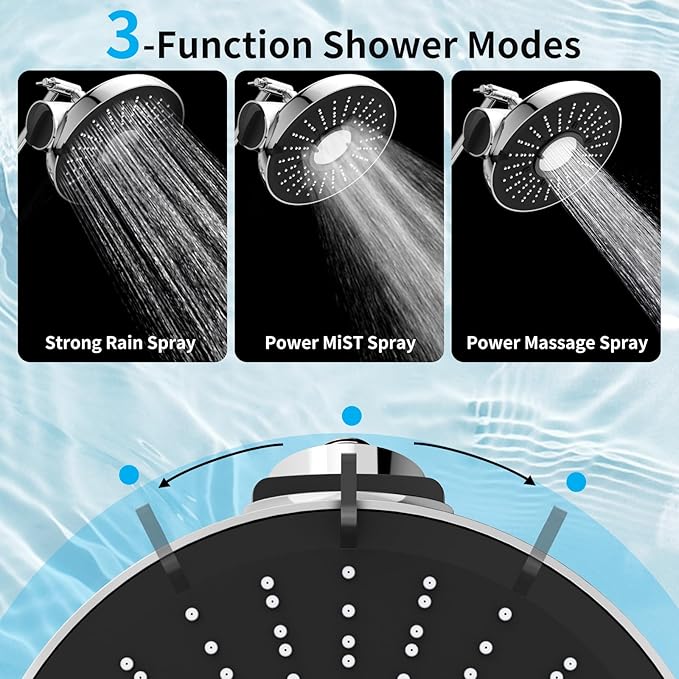 Filtered Shower Head with Extension Arm - EMBATHER 8 Inch High Output Showrhead with 3 Spray Settings, 18 Stage Filter for Hard Water, 11" Adjustable Arm, Brass Swivel Ball Jiont, Chrome