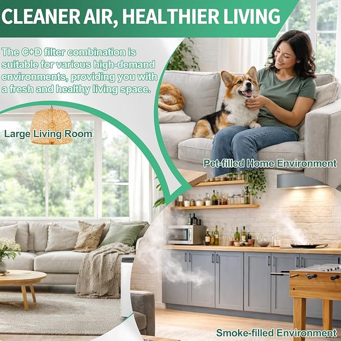 Gekufa Replacement Filter C + D Compatible with Idylis IAP-10-280, for Idylis Air Purifiers Include 1C+1D Filter each & 2 Carbon Filters
