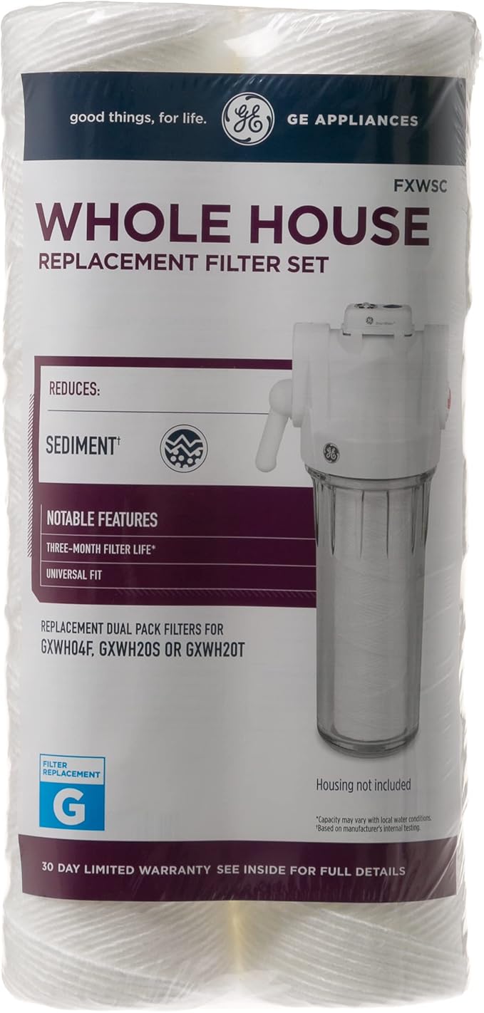 GE FXWSC Whole House Water Filter, Replacement for Water Filtration System, NSF Certified: Reduces Sediment, Rust & Other Impurities, Replace Every 3 Months for Best Results, (Pack of 12)
