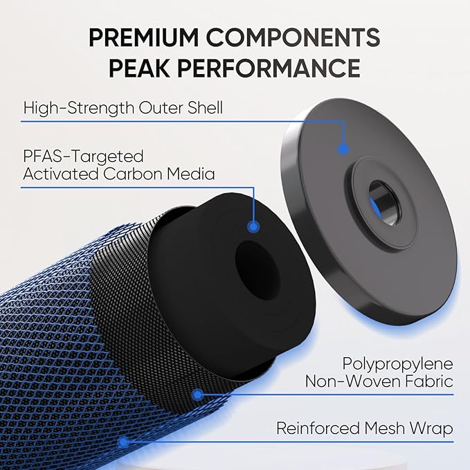 PUREPLUS 5 Micron 10" x 4.5" Whole House PFAS Removal Replacement Water Filter, Coconut Shell Activated Carbon Filter, Compatible with WFHDC8001, GXWH40L, GXWH35F, CB-BB-10, CTO10BB, 1 PACK