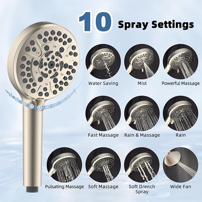 12” All Metal Rain Shower Head, High Pressure Rainfall Shower Head with Handheld Showerhead, 5“ Handheld Spray Powerful Clean 10-Mode, 16" Stainless Steel Adjustable Extension Arm, Brushed Nickel