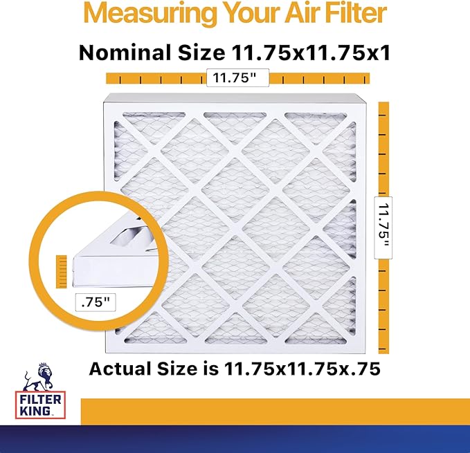 Filter King 11.75x11.75x1 Air Filter (MERV 13) (6-Pack) Dust & Allergy Control AC Furnace Filters, MADE IN USA, HVAC, Pleated, Electrostatic (Actual Size: 11.75 x 11.75 x .75)