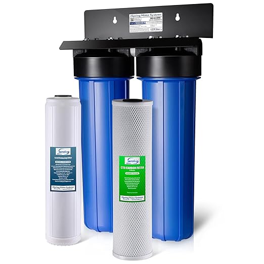 iSpring Lead-Reducing Whole House Water Filter System, Also Targets Chlorine, Taste, and Odor, 2-Stage Commercial-Grade 20" x 4.5" Industry Standard-Sized Filters, 1" Inlet/Outlet, Model: WGB22B-PB