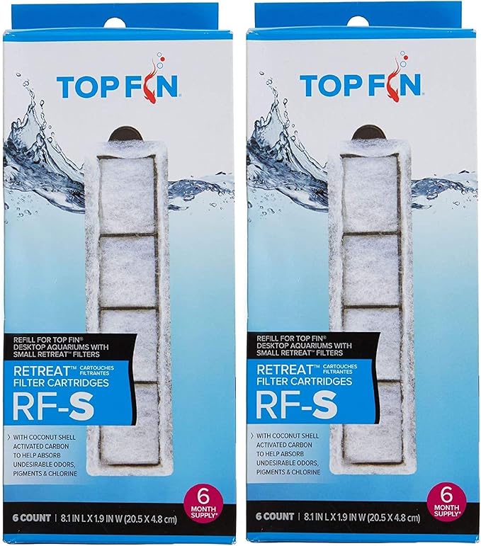 Top Fin Two Pack Retreat RF-S Filter Cartridges (Small) Refill for Desktop Aquariums with Small Retreat Filters - 8.1in x 1.9in (6 Count x2)
