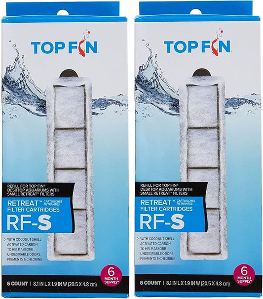 Top Fin Two Pack Retreat RF-S Filter Cartridges (Small) Refill for Desktop Aquariums with Small Retreat Filters - 8.1in x 1.9in (6 Count x2)