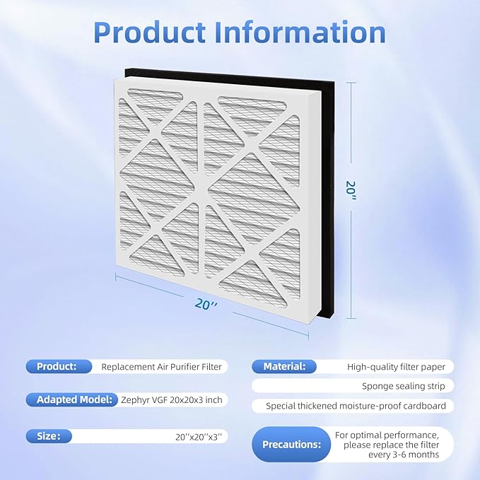 20x20x3 MERV 13 Air Filter Replacement Compatible with Zephyr VGF Series Whole Home Return Air Grille Filter.(2pack)