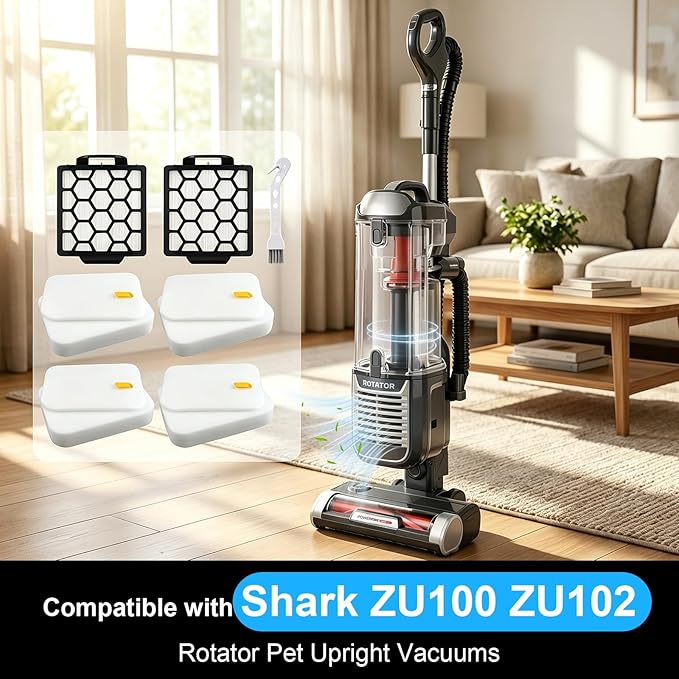 ZU102 Filter Replacement for Shark ZU102 ZU100 Rotator Pet Upright Vacuum, Include 2 HEPA Filters and 4 Foam & Felt kit for Pet Homes, Remove Hair, Dander, Pollen & Dust