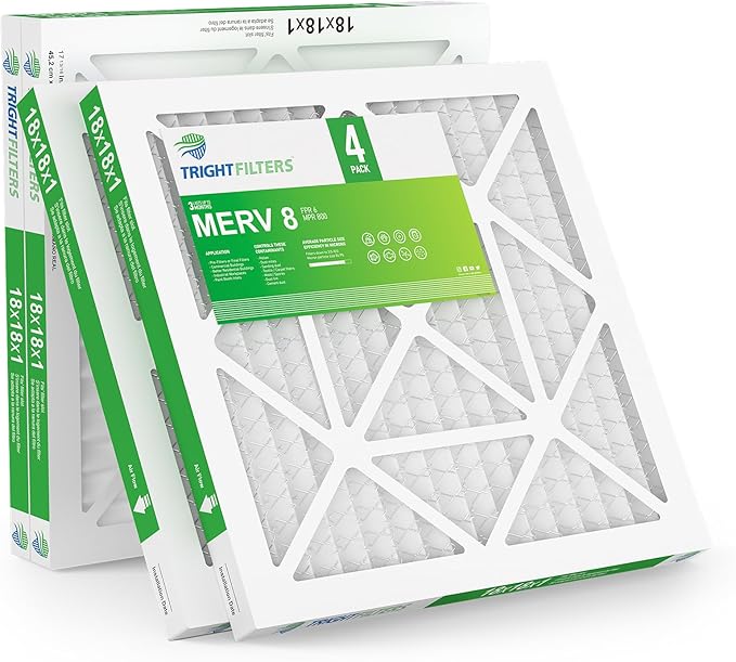 TRIGHTFILTERS 18x18x1 Air Filter 4 Pack, Durable MERV 8 Pleated Home HVAC AC Furnace Filters, Lightweight Compact Air Conditioner Filter Replacement