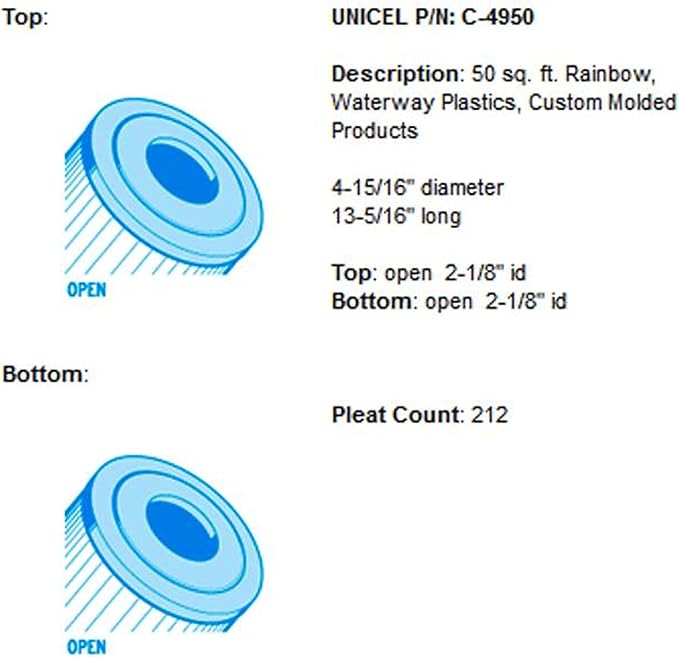 Unicel C-4950 50 Square Foot Media Replacement Pool Hot Tub Spa Filter Cartridge with 212 Pleats (4 Pack)