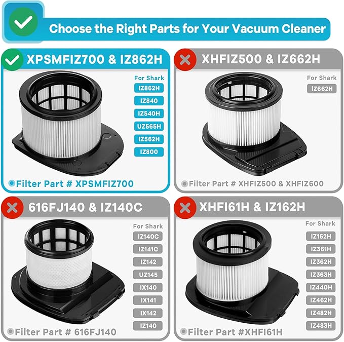 UZ565H Filters Replacement for Shark Vacuum Cordless Duoclean Stratos Cleaner IZ862H IZ562H UZ865H IZ540H IZ840H IZ800, 2 HEPA and 4 Felt & 4 Foam Filters Replace Part XPSMFIZ700 & XFFKIZ70