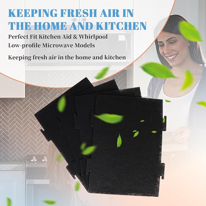 4PCS Replacement Microwave Charcoal Filters - Compatible with Whirlpool and Kitchen Aid Over The Range Microwave Hood Models YKMLS311, YWML55011, WML75011, WML55011HS