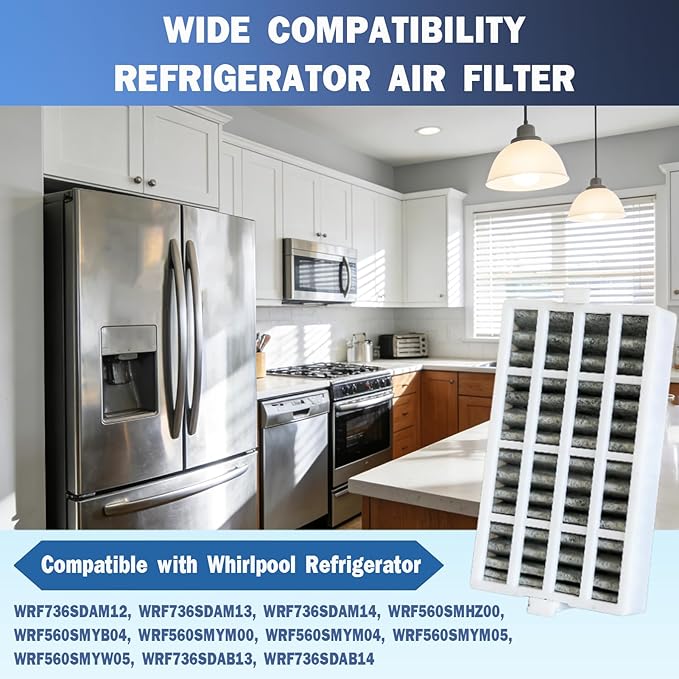 4 Pcs Refrigerator Air Filter for Whirlpool WRF736SDAM12, WRF736SDAM13, WRF736SDAM14, WRF560SMHZ00, WRF560SMYB04, WRF560SMYM00, WRF560SMYM04, WRF560SMYM05, WRF560SMYW05, WRF736SDAB13, WRF736SDAB14