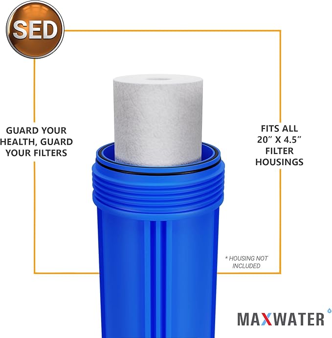 Max Water 5 Micron 20 x 4.5 Sediment Filter 20 inch Whole House BB Water Filtration System Replacement Compatible Cartridge DGD-5005-20, FP25B, AP810-6, FPMB5-20, P5-20, 155358-43, SDC-45-2005