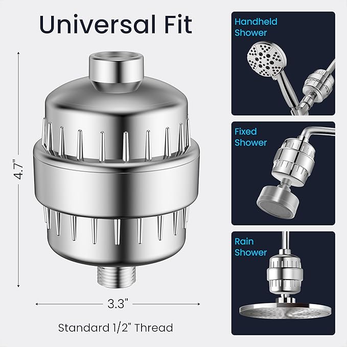 LAIFsolutions Vortex-Action Shower Filter – Advanced Redox Purification with Copper-Zinc KDF for Hard Water – Reduces Chlorine & Heavy Metals – Revitalizes Skin & Hair (KDF Shower Filter)