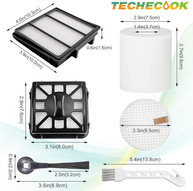 Accessories for Shark IQ Vacuum Replacement for Shark Robot R101AE (RV1001AE), R101 (RV1001) by Techecook - 4 Filters, 6 Side Brushes, 2 Filter, 4 Base Pre-Motor Foam & Felt Filters Kit, 1 Brush