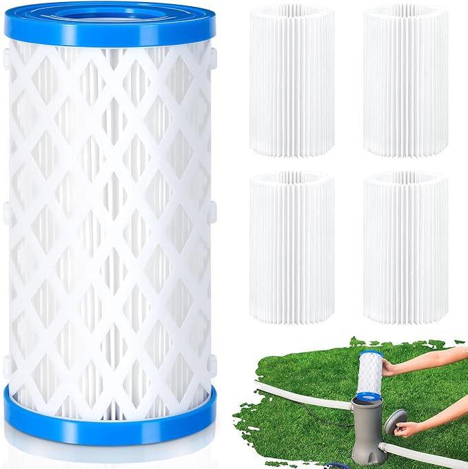 VICAMB 4 Pack Type A/C/III Pool Filter Cartridge Replacement, Compatible with Intex 29000E/59900E, Reusable Outer Shell with Replaceable Inner Filters for Select Above Ground Pool Pumps