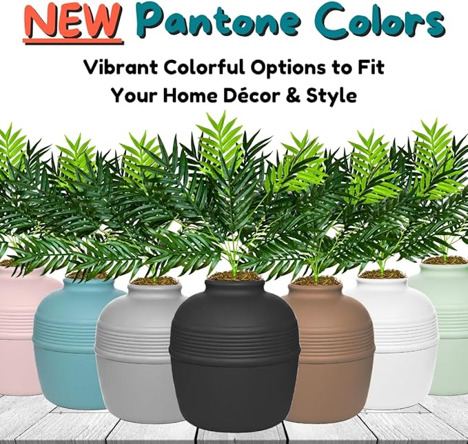 Good Pet Stuff Hidden Litter Box Planter, Decorative Cat Litter Enclosure with Carbon Filter & Faux Plant, Made in USA, Removable Liner, Odor Control, NEW Round Style, Essentials Kit, Matte Black