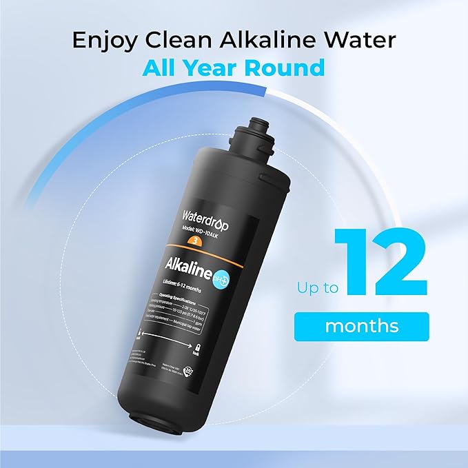 Waterdrop WD-10ALK Water Filter Replacement for Waterdrop TSB-ALK 8 Layer High Capacity Alkaline Under Sink Water Filtration System, 12 months Under Sink Water Filter, Reduces Bad Taste & Odor