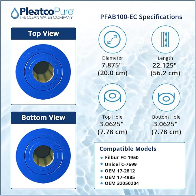 Pleatco Filtration PFAB100-EC Pool Filter Cartridge Replacement for Unicel: C-7699, Filbur: FC-1950, OEM Part Numbers: 17-2812, 17-4985, 32050204