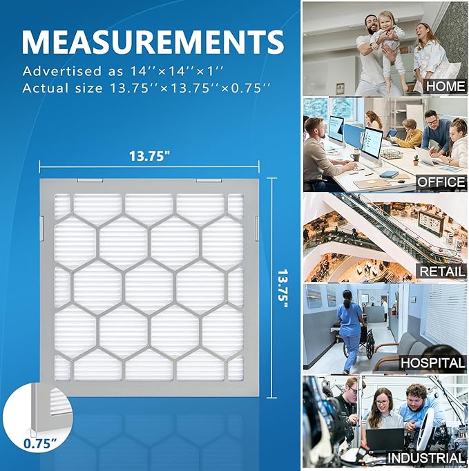 14x14x1 MERV 13 Air Filter,AC Furnace Air Filter,Reusable ABS Plastic Frame, 7 Pack Replaceable Filter Media (Actual Size: 13 3/4" x 13 3/4" x 3/4")
