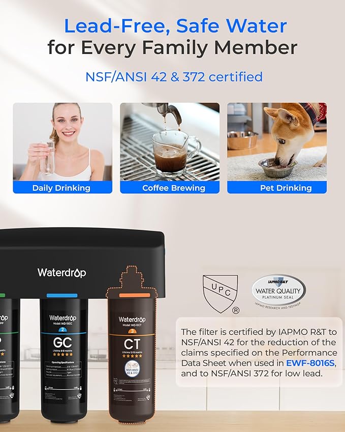Waterdrop TSA 8 Layer Under Sink Water Filter System, Under Sink Water Filtration System, Reduces PFAS, PFOA/PFOS, Fluoride, Chlorine, Bad Taste & Odor, NSF/ANSI 42 Certified, Direct Connect to Faucet