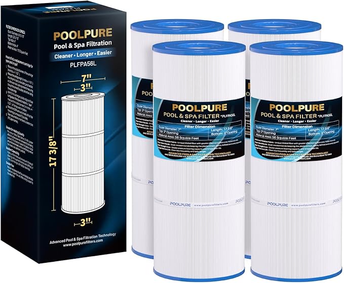 POOLPURE Pool Filter Replaces PA56L, PA56L-PAK4, Unicel C-7456, Hayward CX481-XRE, CX481-XRE, SwimClear C2030, 4 PACK