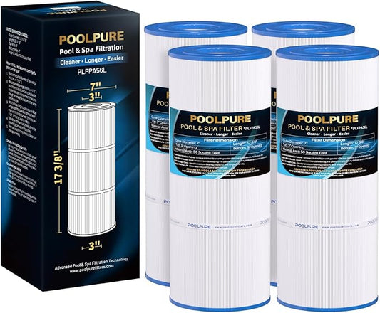 POOLPURE Pool Filter Replaces PA56L, PA56L-PAK4, Unicel C-7456, Hayward CX481-XRE, CX481-XRE, SwimClear C2030, 4 PACK