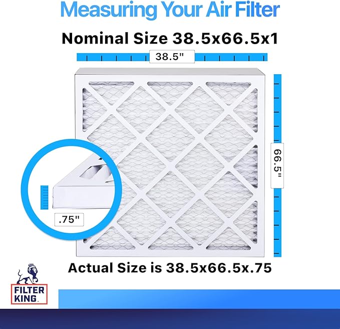 Filter King 38.5x66.5x1 Air Filter (MERV 8) (4-Pack) Dust & Allergy Control AC Furnace Filters, MADE IN USA, HVAC, Pleated, Electrostatic (Actual Size: 38.5 x 66.5 x .75)