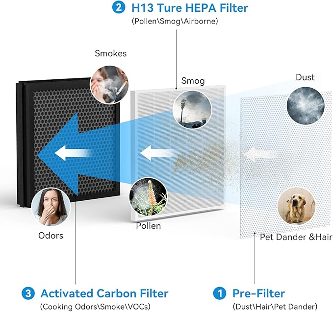 Tailulu H13 True HEPA Air Purifier Replacement Filter for HQZZ-260 Air Purifier, With 3-in-1 Filter for Large Room Filter Allergies Pollen Smoke Dust Pet Dander