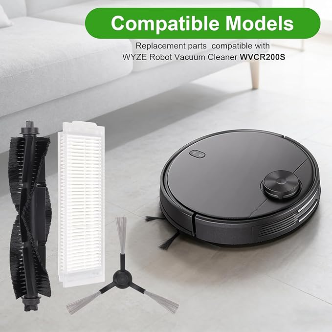 WVCR200S Replacement Parts for WYZE Robot Vacuum Cleaner WVCR200S Spare Accessories - 1 Roller Brush 3 Hepa Filters 3 Side Brush