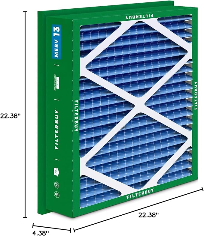 Filterbuy 24x24x5 Air Filter MERV 13 Optimal Smoke & Allergy Defense (3-Pack), Electrostatic Pleated HVAC AC Furnace Filters Replacement for Honeywell Return Grille (Actual Size: 22.38 x 22.38 x 4.38)