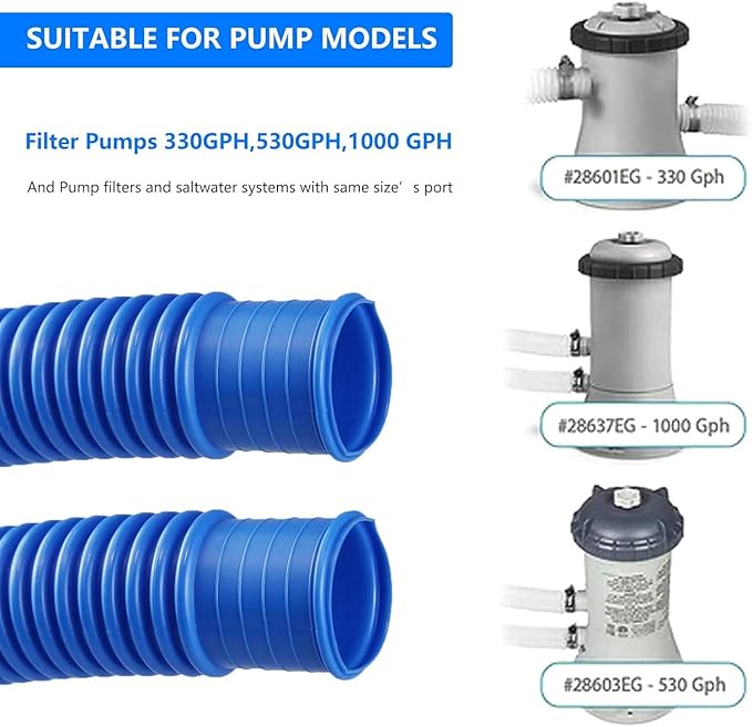 Pool Filter Pump Hose for Intex Pool Accessories - 1.25""Diameter Replacement Pool Hoses for Above Ground Pools Parts Compatible with Coleman ＆ Bestway,59""Long With 8 Clamps (2, Blue)