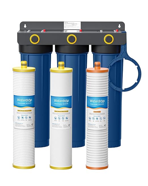 Waterdrop WHF3E-SKH 3-Stage Whole House Water Filter System,with Heavy Metal and Anti-Scale Sediment Filter, Highly Reduce Scale,Lead, Chlorine,Taste,5 Micron,1" Inlet/Outlet,20 x 4.5
