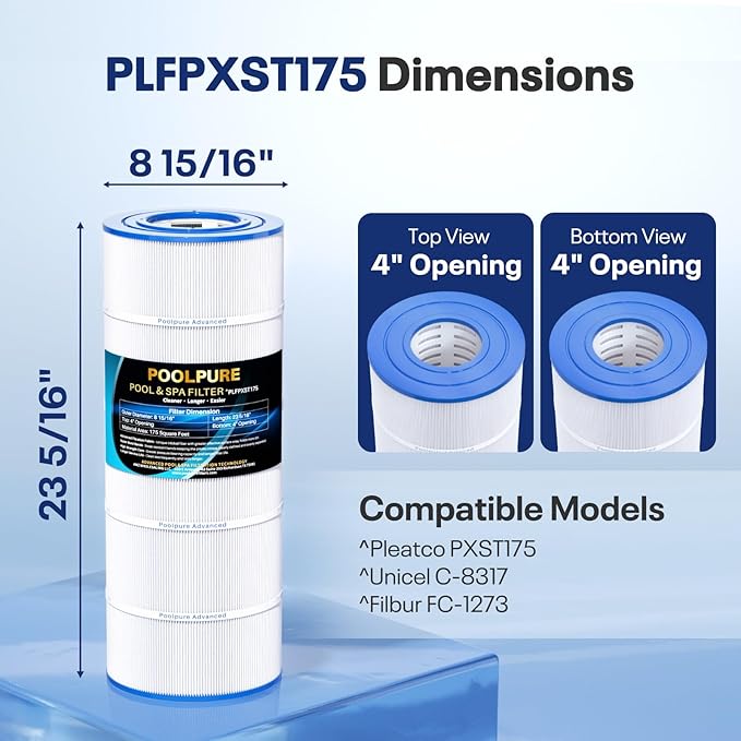 POOLPURE PXST175 Filter Replacement for Hayward X-Stream CCX1750-RE, Filbur FC-1287, Unicel C-8317 Filter Cartridge 1PACK