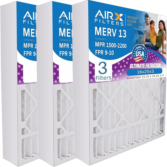 AIRX FILTERS WICKED CLEAN AIR. 16x25x3 Air Filter MERV 13 Compatible with Air Bear 255649-101 Furnace Filter 3 Pack