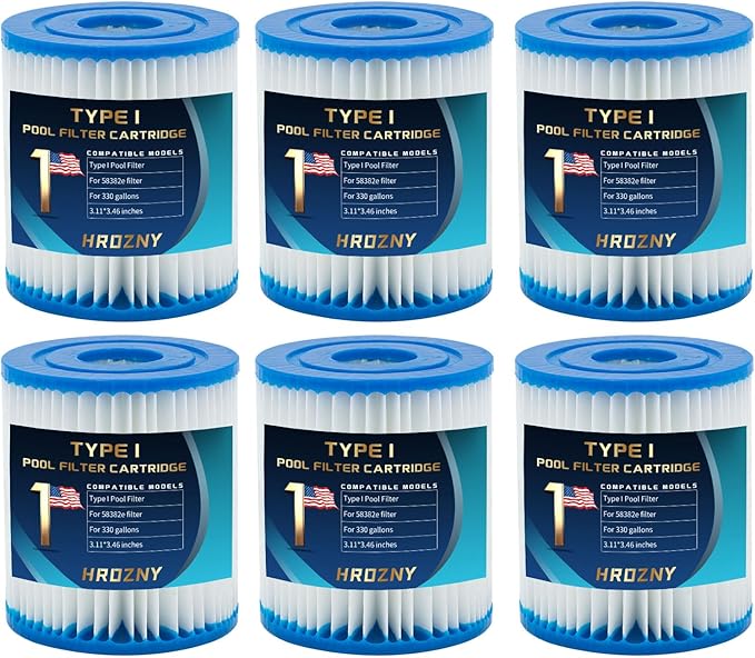 Hrozny Type I Pool Filter Cartridge,Pool Filter Cartridge Size 1 for 58093,for Summer Waves 300/330 Gal/h Filter Pumps(6 Pack)