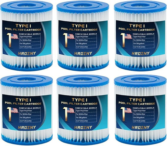Hrozny Type I Pool Filter Cartridge,Pool Filter Cartridge Size 1 for 58093,for Summer Waves 300/330 Gal/h Filter Pumps(6 Pack)