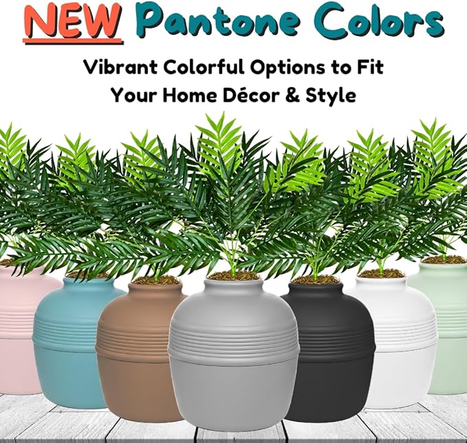 Good Pet Stuff Hidden Litter Box Planter, Decorative Cat Litter Enclosure with Carbon Filter & Faux Plant, Made in USA, Removable Liner, Odor Control, NEW Round Style, Essentials Kit, Pebble Gray