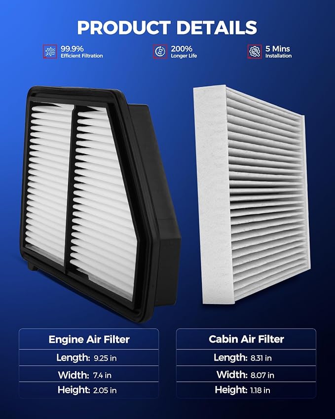 KAX Engine & Cabin Air Filter Kit, Repalcement for Honda Civic 2016-2026 2.0L, HR-V 2023-2025, Replace# CA12051 CF11182