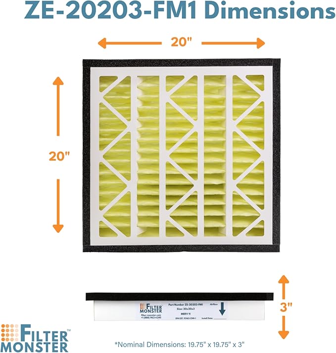 Filter-Monster - Replacement Compatible with Zephyr VGF Series 20x20x3 Whole Home Return Air Grille Filter, 2 Pack Bundle