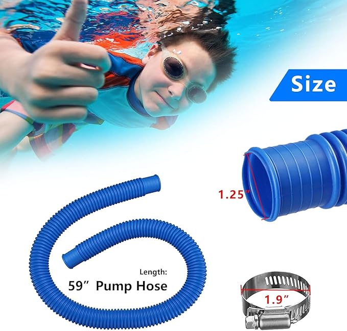 Pool Filter Pump Hose for Intex Pool Accessories - 1.25""Diameter Replacement Pool Hoses for Above Ground Pools Parts Compatible with Coleman ＆ Bestway,59""Long With 8 Clamps (2, Blue)