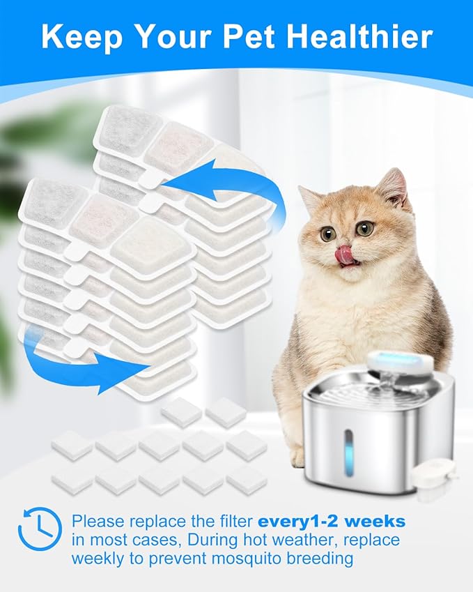 Cat Water Fountain Filter Compatible with oneisall PW03 & PW04 3.5L/118oz, Cat Fountain Filters Replacement Fit for oneisall, Multilayer Filters System, Keeping Pet Water Clean 12+12 Pack