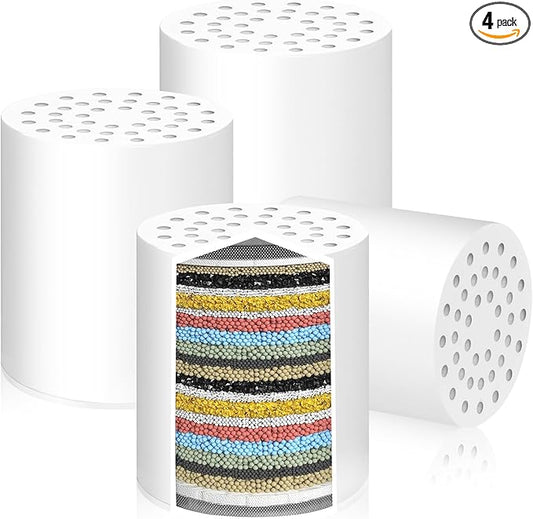 4 Pack 20 Stage Shower Filter Replacement Cartridge to Remove Chlorine Fluoride Heavy Metal, Shower Cartridge Filter for Hard Water, High Output Water Softener for Skin & Hair Healthy
