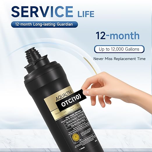 AQUALTRA USF01-BKF Under Sink Filter System, 12K Gal with Faucet, NSF/ANSI/CAN 372 Certified, Reduce PFOA, PFOS, Chlorine, Lead, Mercury, Chloramine, Fluoride, Microplastic Particles, Bad Taste & Odor