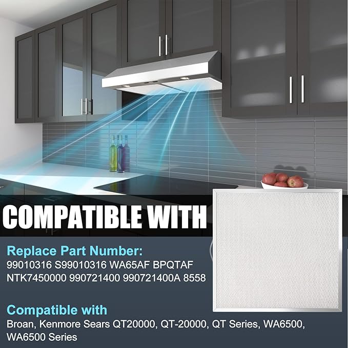 99010316 Range Hood Filter 11 1/4" x 11 3/4" x 3/8" Compatible with Broan Nutone S99010316 WA65AF BPQTAF NTK7450000 990721400 990721400A Kenmore Sears QT20000 Series, Aluminum Grease Filter (4 Pack)