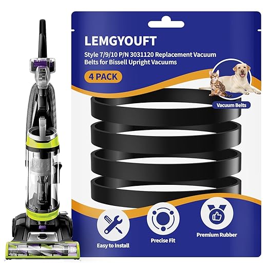 4-Pack for Bissell Style 7/9/10 P/N 3031120 Vacuum Belts Fits PowerForce Helix CleanView Swivel Rewind Pet Powerlifter Pet Hair Eraser Vacuum Cleaner Rewind Parts 2031093 32074 3031123