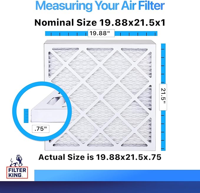 Filter King 19.88x21.5x1 Air Filter (MERV 8) (3-Pack) Dust & Allergy Control AC Furnace Filters, MADE IN USA, HVAC, Pleated, Electrostatic (Actual Size: 19.88 x 21.5 x .75)