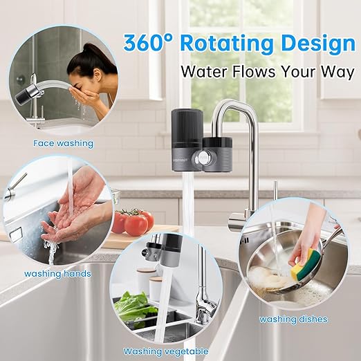 Vortopt Advanced Water Purifier for Sink,360° Rotary 400 Gallons Faucet Water Filter for Kitchen Sink,NSF Certified Reduces Chlorine & Bad Taste with 1 Replacement,T6-CTO-Black.