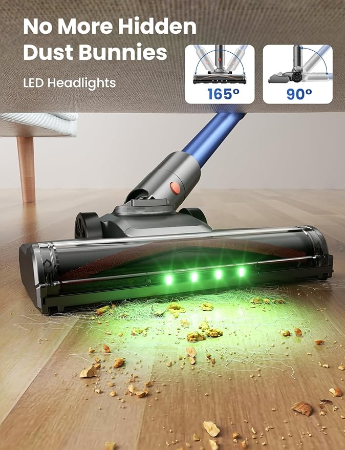 Dzaki Cordless Stick Vacuum Cleaner, 50KPa Brushless Motor Vacuum with Anti-Tangle, LED Display, 55-Min Runtime & Detachable Battery for Pet Hair, Carpet & Hardwood Floors
