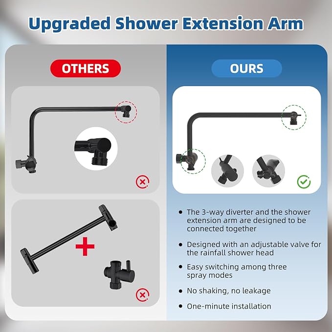 12" All Metal Shower Head, High Pressure 10-Spray Handheld Showerhead Rainfall Shower Head Combo with 11" Adjustable Shower Extension Arm, 71" Hose, Shower Head Holder, Oil Rubbed Bronze